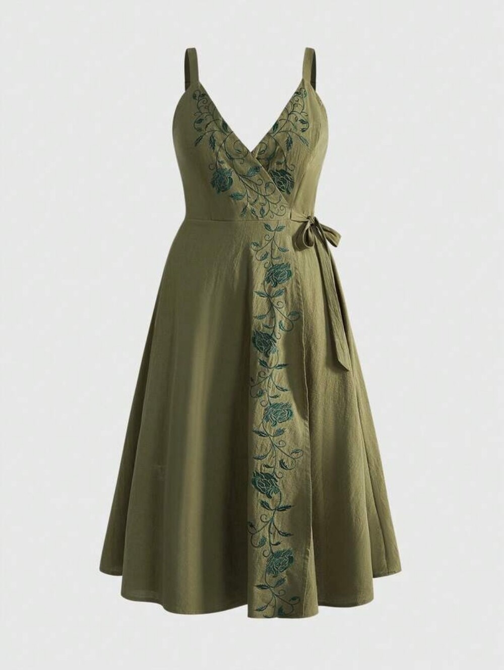 Romwe Fairycore Plus Size Olive Green Wrap Dress, Size 1X
